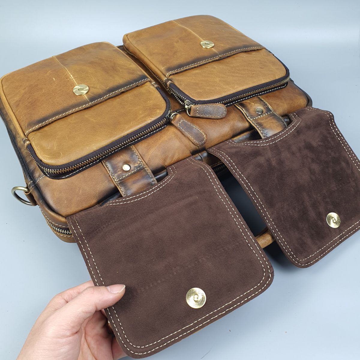[Genuine leather] bag business men real cowhide CD309LD (Brown)-100% genuine leather, BH 3 years