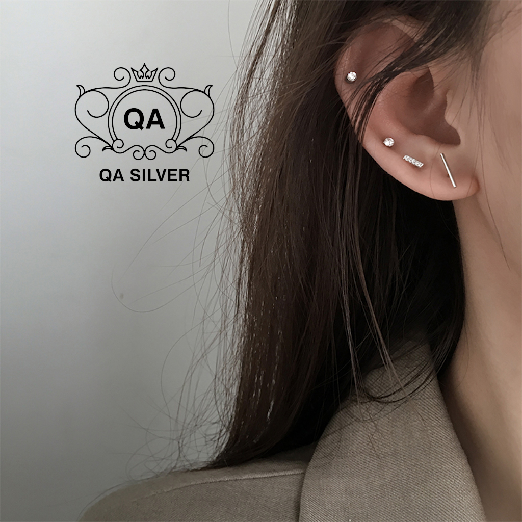 Set bông tai bạc 925 nụ 5 món khuyên đính đá nam nữ unisex S925 MINIMAL QA SILVER Earrings EA200413