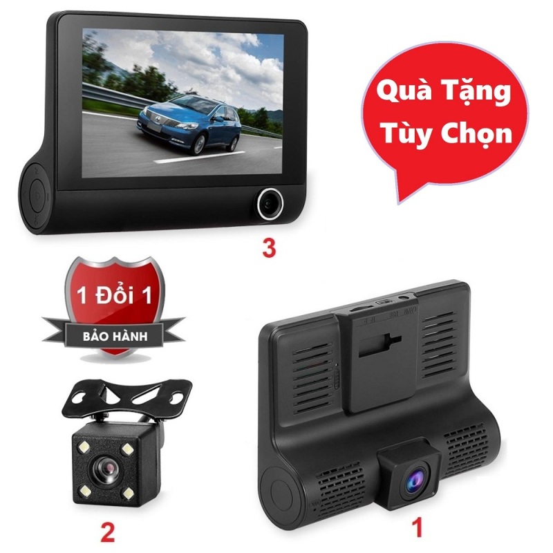 Camera hành trình cao cấp Full HD 3 in 1 gồm 1 camera trước, 1 camera sau và 1 camera trong xe