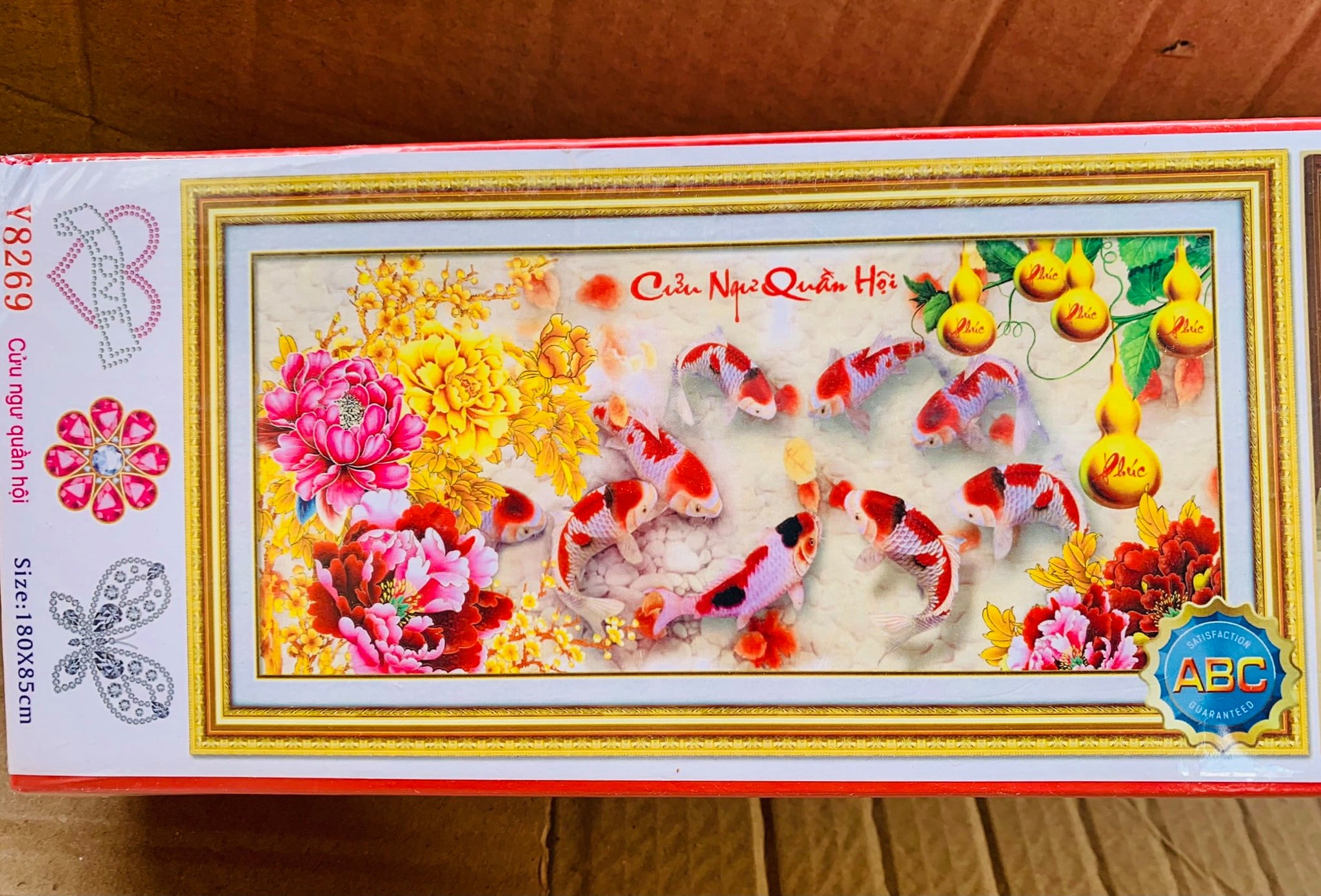 Tranh đính đá 5D cao cấp Cửu Ngư Quần Hội - tranh chưa đính đá