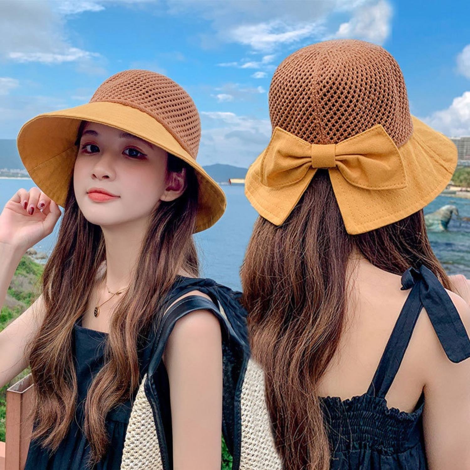Mũ vành lưới thắt nơ thời trang
