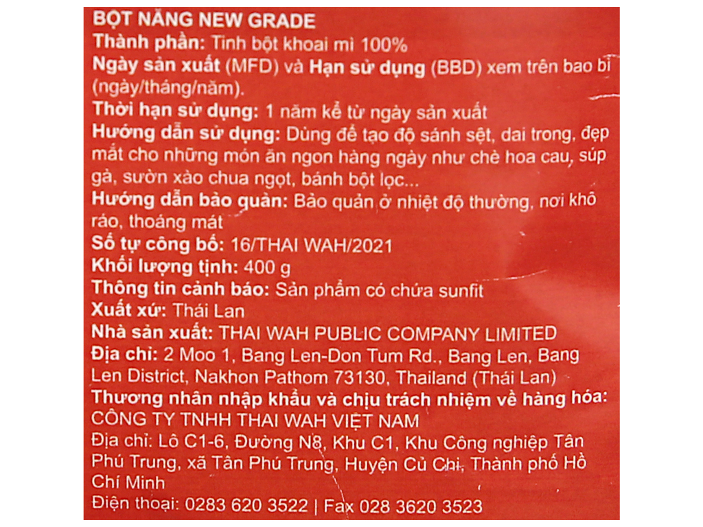BỘT NĂNG THÁI LAN NEW GRADE 400G