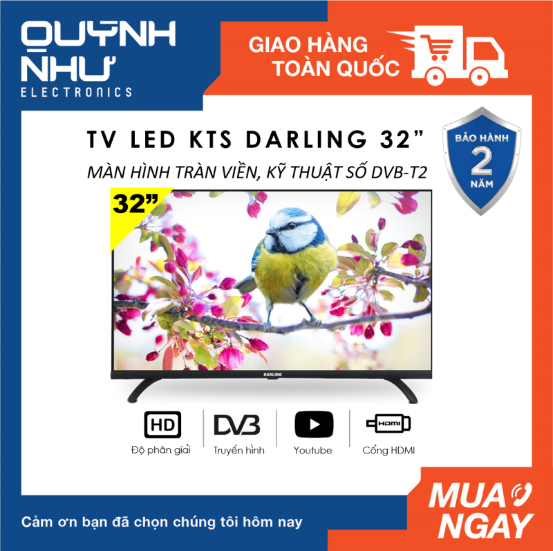 Bảng giá (SẢN PHẨM MỚI) Tivi LED Digital DVB-T2 Darling 32 inch 32HD964T2 (Màn hình tràn viền, HD Ready, Dolby Surround, Truyền hình KTS DVB-T2 / DVB-S2, màu đen) - Tivi giá rẻ - Bảo hành toàn quốc 2 năm