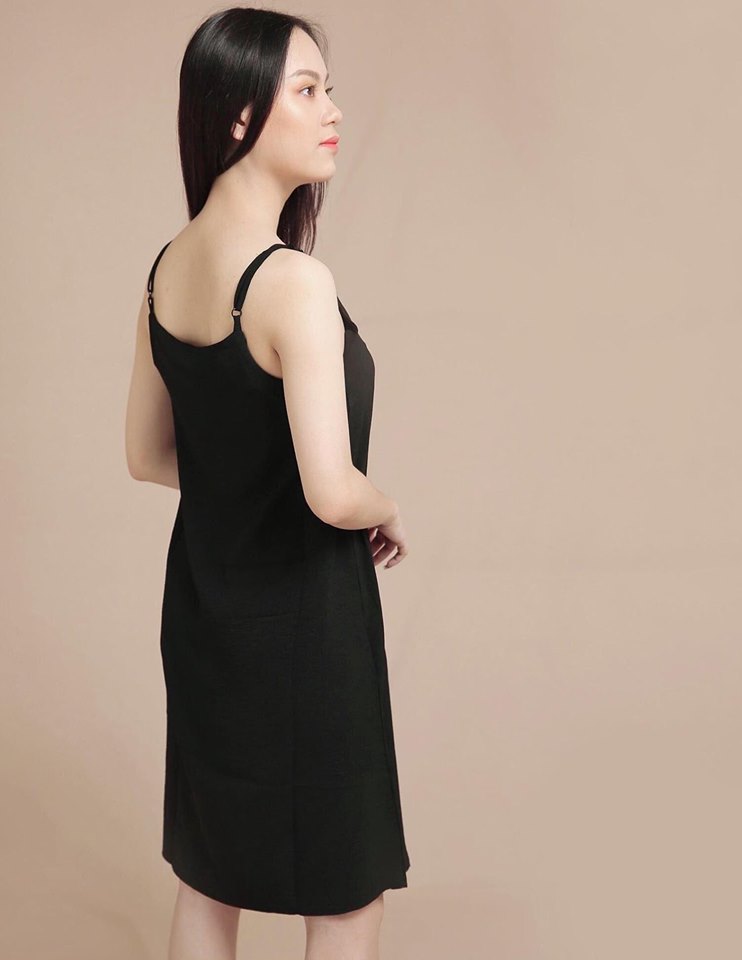 Váy 2 dây, đầm xuông - chất đũi lụa trơn basic nữ