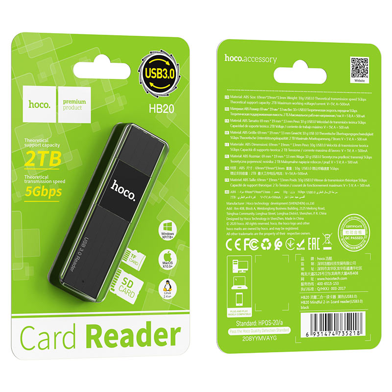Đầu đọc thẻ nhớ 2.0 / 3.0 hoco hb20 mindful - hỗ trợ khe microsd/sd - hãng phân phối chính thức - nhất tín computer