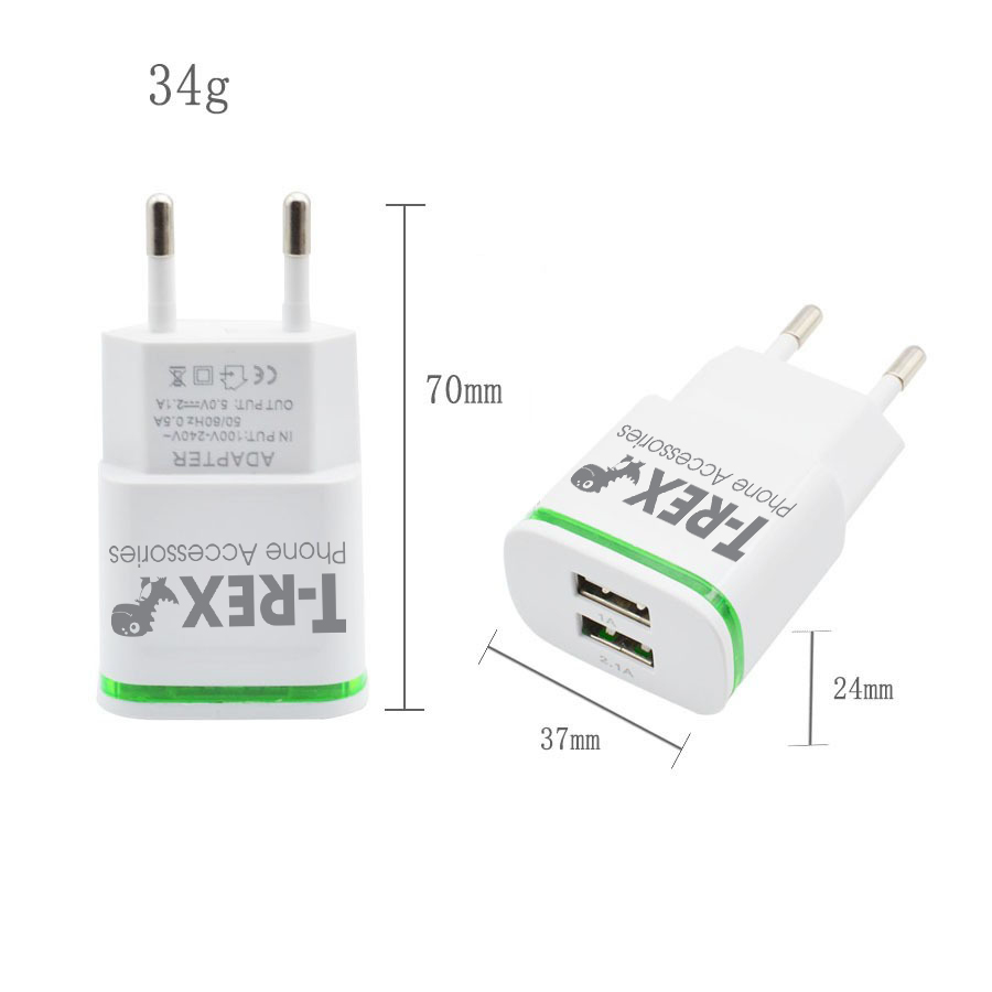 Củ Sạc Điện Thoại Đèn LED (2Đầu USB) Dùng Cho Thiết Bị Samsung/ Iphone/ Android