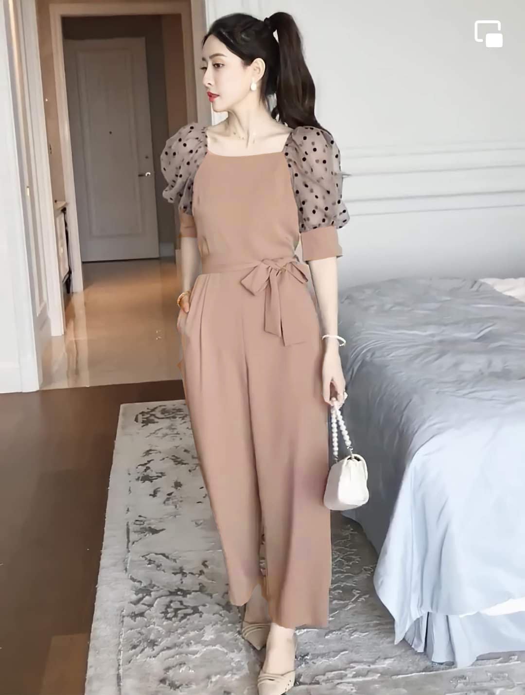 SET JUM ỐNG RỘNG PHỐI NƠ EO SANG CHẢNH