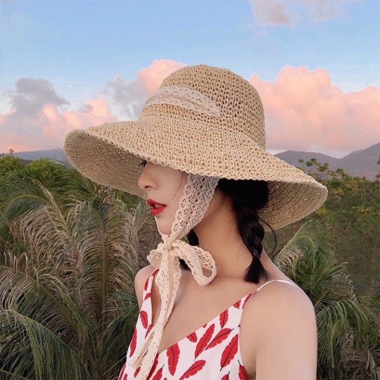 Mũ cói tiểu thư đi biển thắt nơ