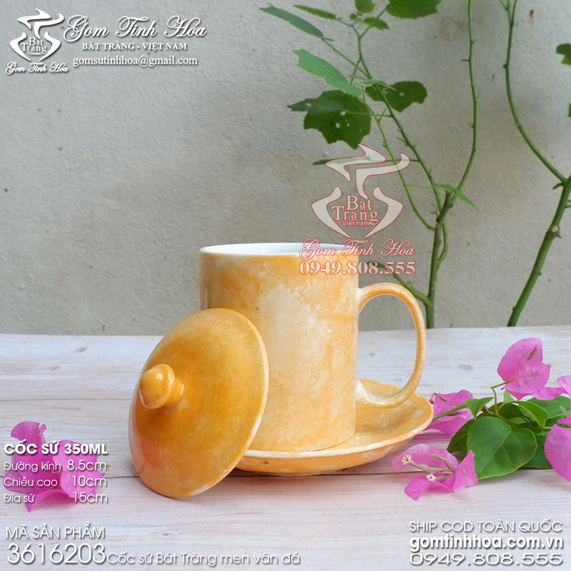 Ly cốc sứ có nắp men vân đá gốm sứ Bát Tràng cao cấp