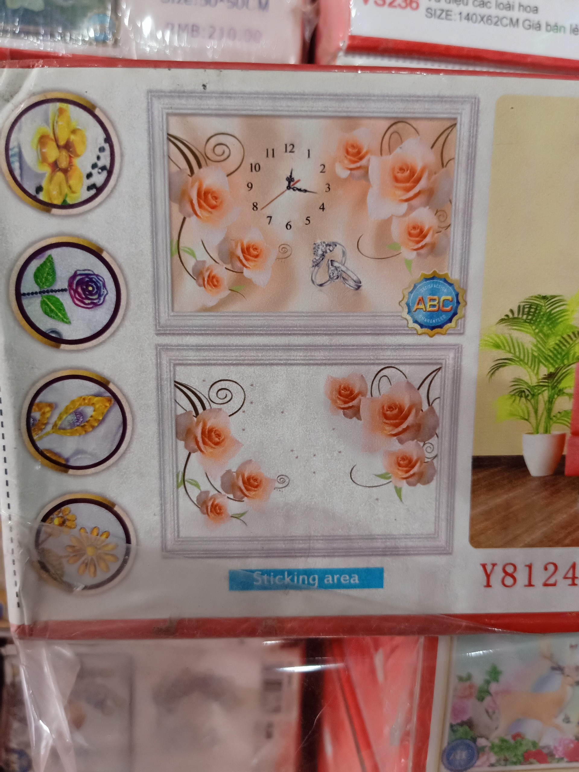 Tranh đính đá mẫu mới Đồng Hồ Hoa Hồng (màu tím)-KT: 80x50