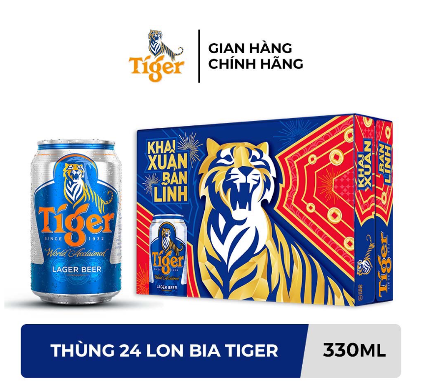 Thùng 24 Lon Bia Tiger 330ml/Lon.