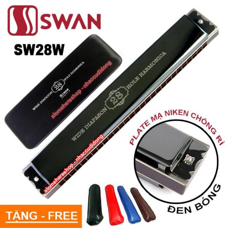 Kèn harmonica Swan Tremolo 28 Lỗ Key C OCTAVE Cao Cấp SW28W (Đen Bóng)