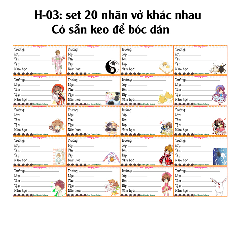 Nhãn vở Thủ lĩnh thẻ bài SAKURA (set 20 nhãn vở)