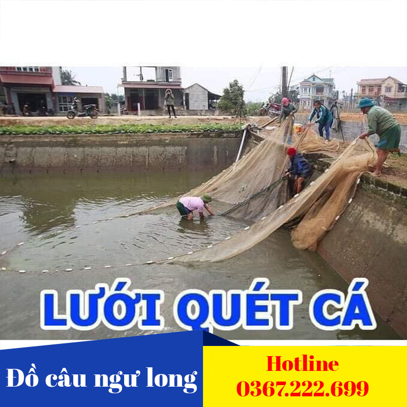 Lưới Quét cá - Lưới kéo cá - Lưới vét cá ao, hồ, sông cao 2m dài 20m túi 4m chất lượng ( Ngu Long )