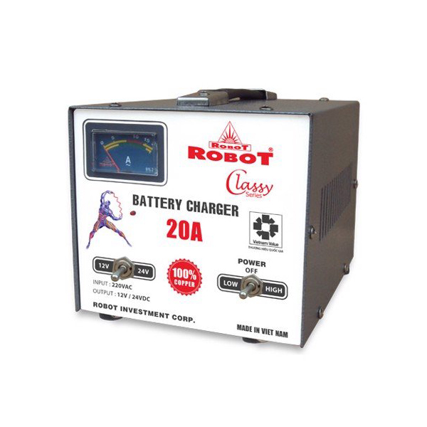 MÁY SẠC ẮC QUY ROBOT TĂNG GIẢM 20A (12V-24V, DÂY ĐỒNG)