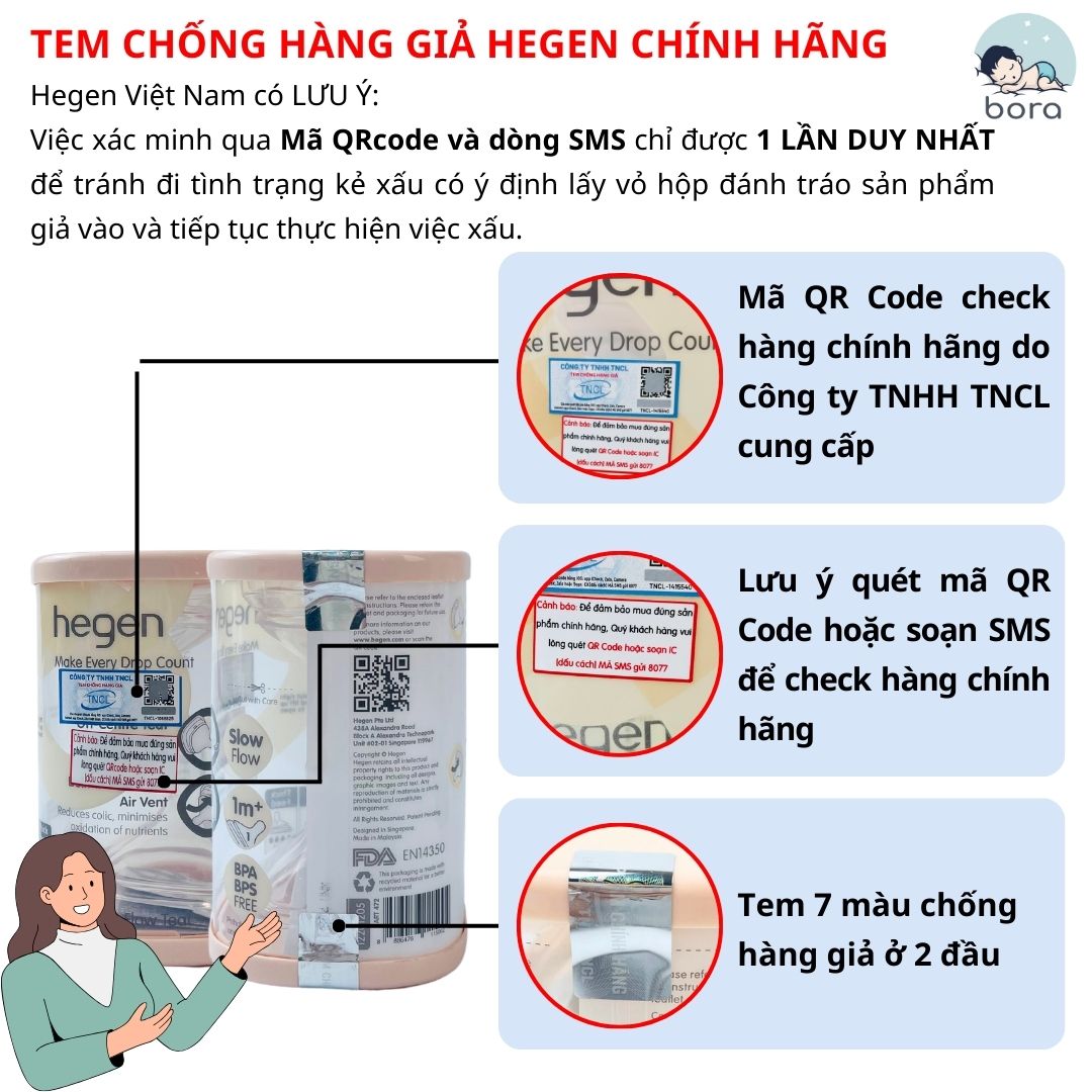 Núm ti bình sữa Hegen cam kết chính hãng