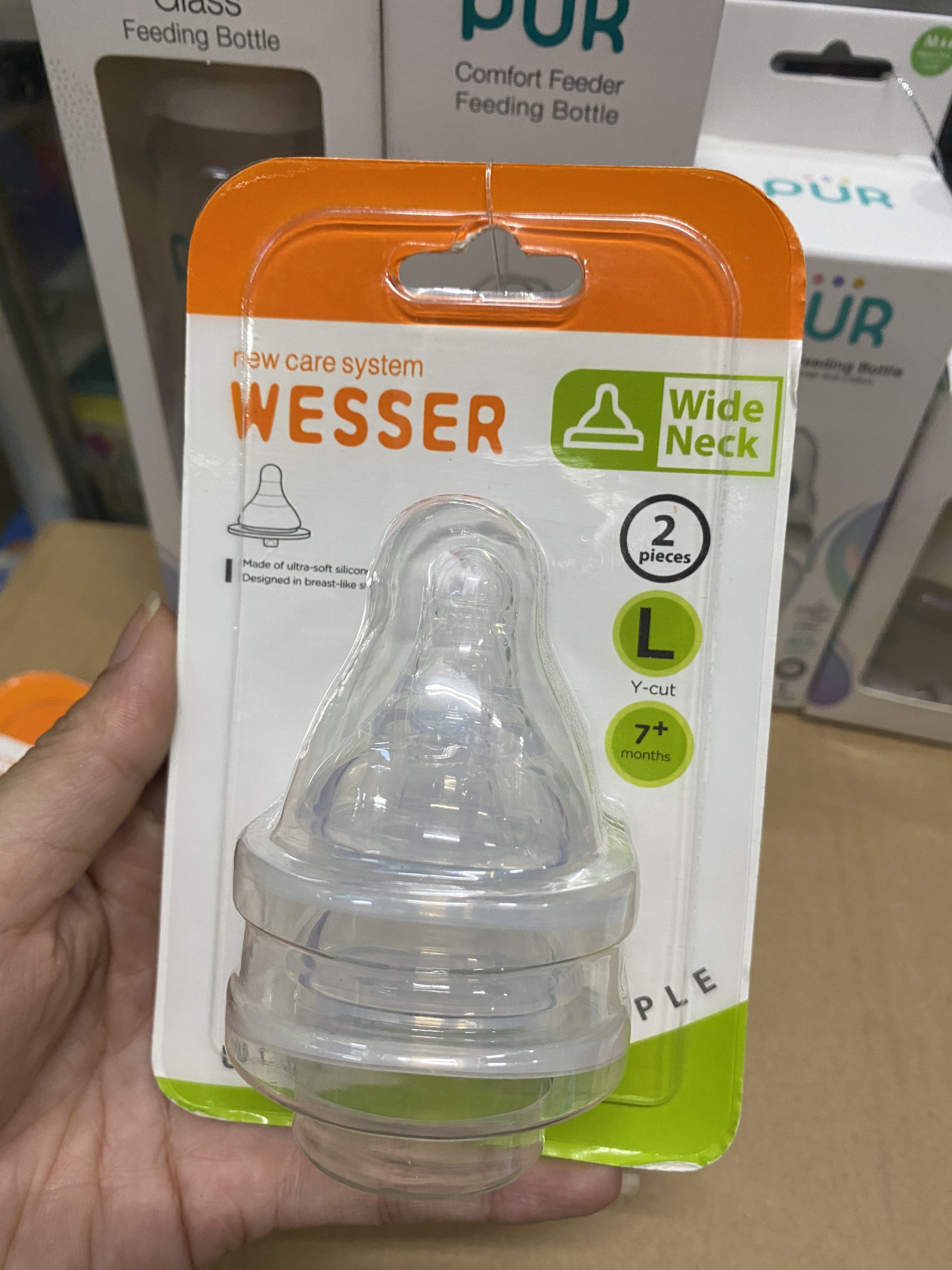 (Vỉ 2 Cái) Núm Vú Bình Sữa Cổ Rộng Wesser Size S/M/L