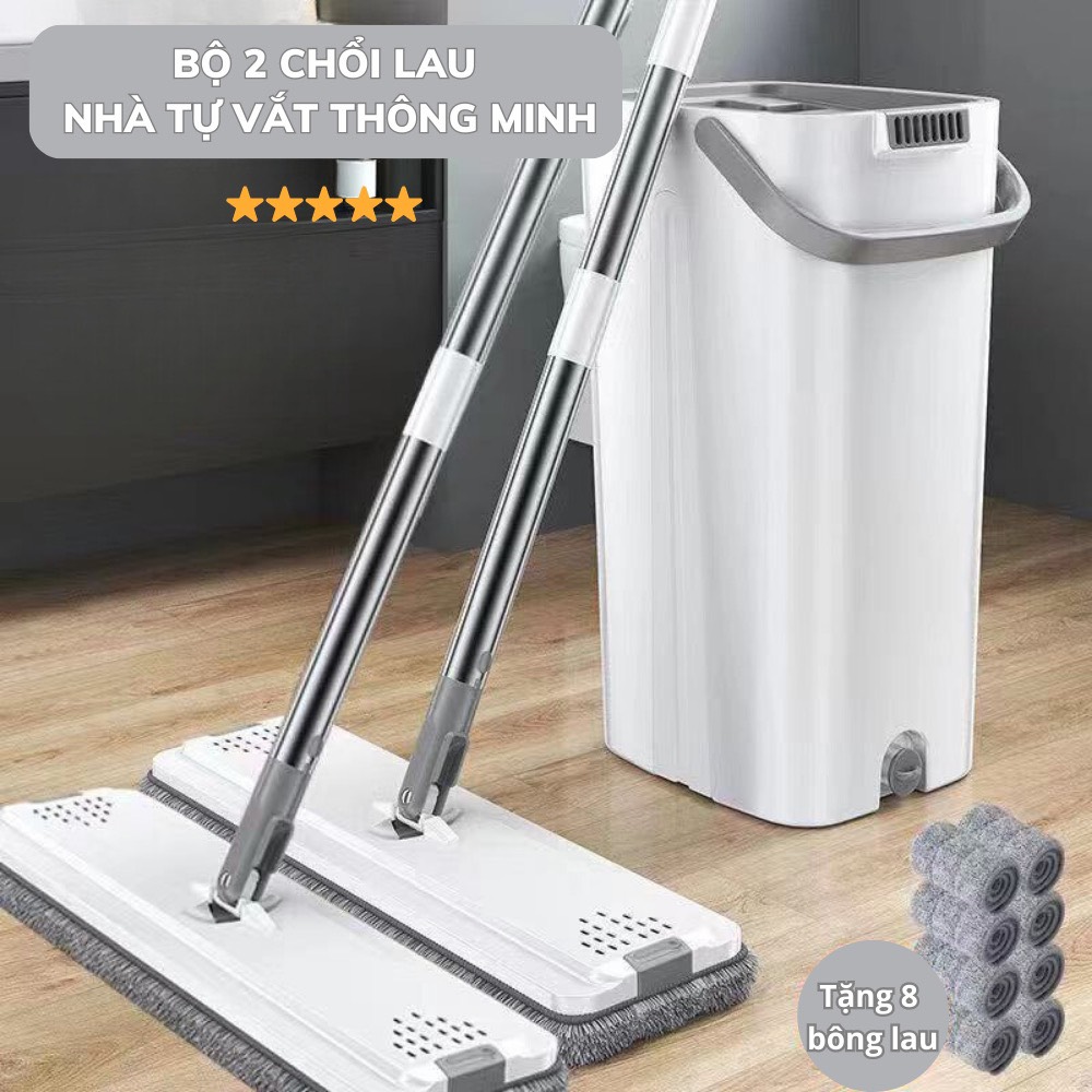 Bộ Cây Lau Nhà Kèm Thùng X2 Plus Thông Minh Tự Vắt Gồm 2 Chổi Lau Kèm 8 Bông Lau Thấm Hút , chổi lau nhà, chổi gấp gọn, cây chổi lau nhà, cây lau 360, bộ lau nhà,cây lau nhà tiện dụng, chổi, chổi lau, chổi