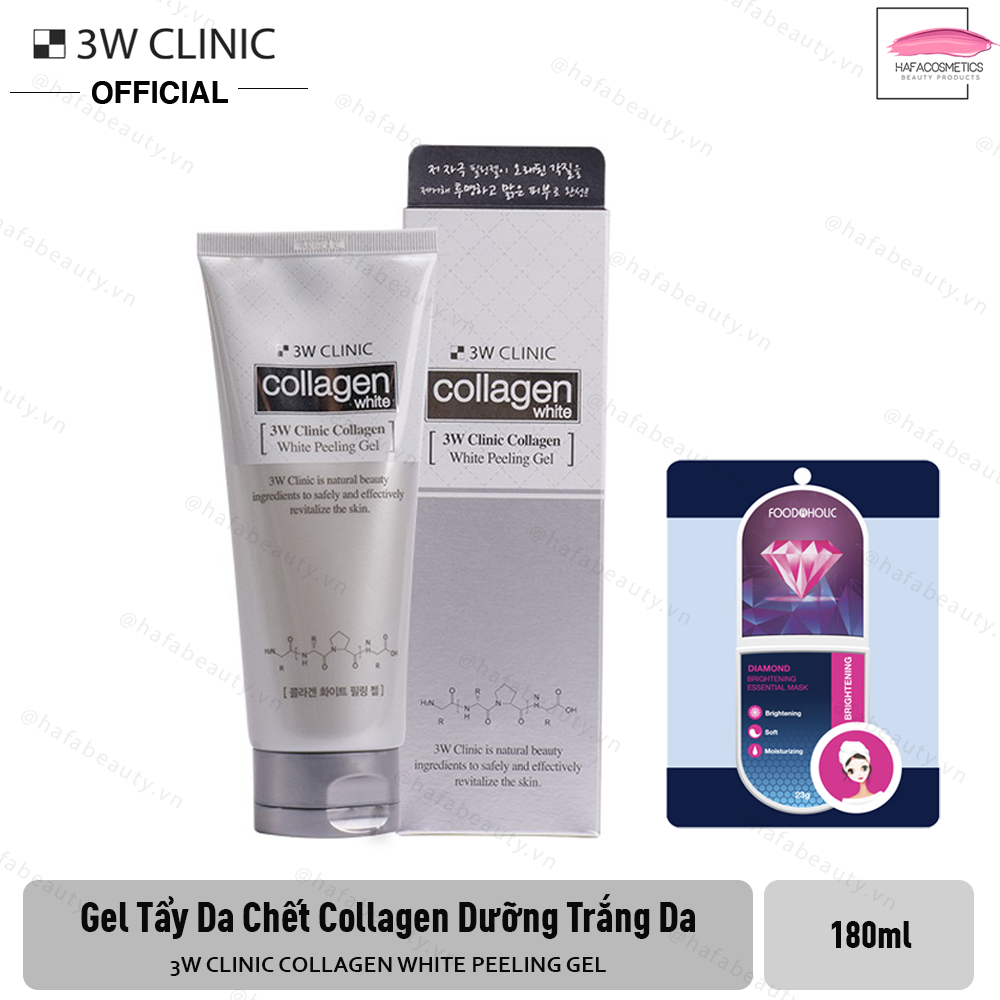 Gel Tẩy Da Chết Làm Sạch, Dưỡng Trắng Da Chiết Xuất Collagen 3W Clinic Collagen White Peeling Gel 180ml + Tặng Mặt Nạ Foodaholic (Loại Ngẫu Nhiên)