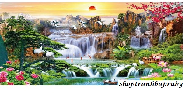 [HCM]Tranh đính đá phong cảnh Lưu Thuỷ Sinh Tài kích thước lớn ✅160×70 cm -️ VS023