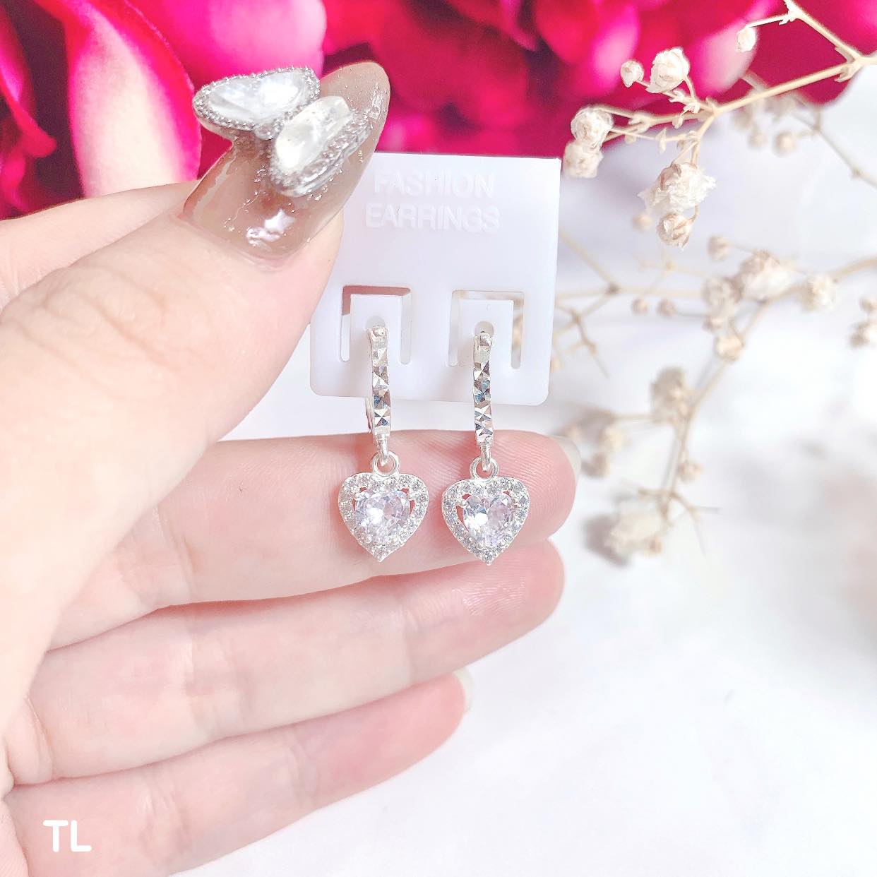 Bông tai trẻ em mặt trái tim chất liệu bằng bạc MS56g
