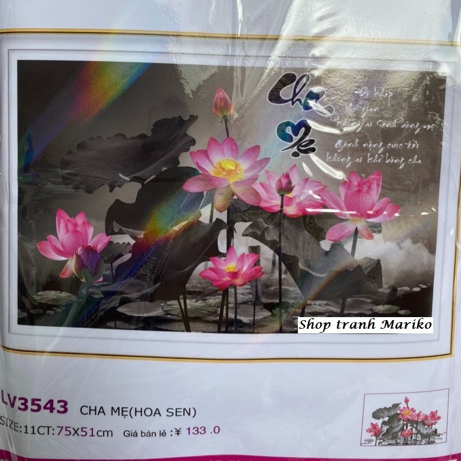 [HCM]Tranh thêu Cha Mẹ Hoa Sen LV3543 kích thước 75 x 51 cm