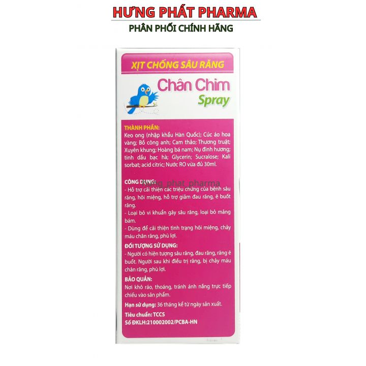 Xịt chống sâu răng Chân chim Spray - giảm đau răng , ê buốt (Lọ 30ml )