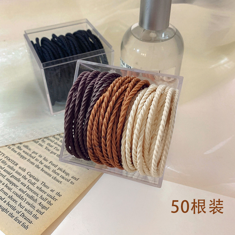 [Mới] Hộp 50 chun buộc tóc, thun cột tóc nhiều màu cho nữ 2023