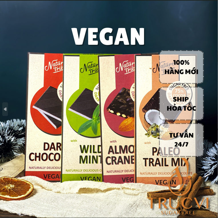 Thanh Socola Đen Không Đường Nature's Tribe Dark Chocolate ( Sugar Free, Gluten Free, Vegan)