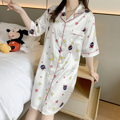 Đầm ngủ lụa satin kiểu sơmi form suông freesize (nhiều mẫu)