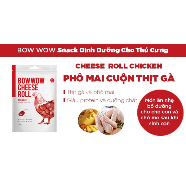 Bánh Thưởng Cho Chó Phô Mai Cuộn Gà Bowwow Cheese Roll 120g
