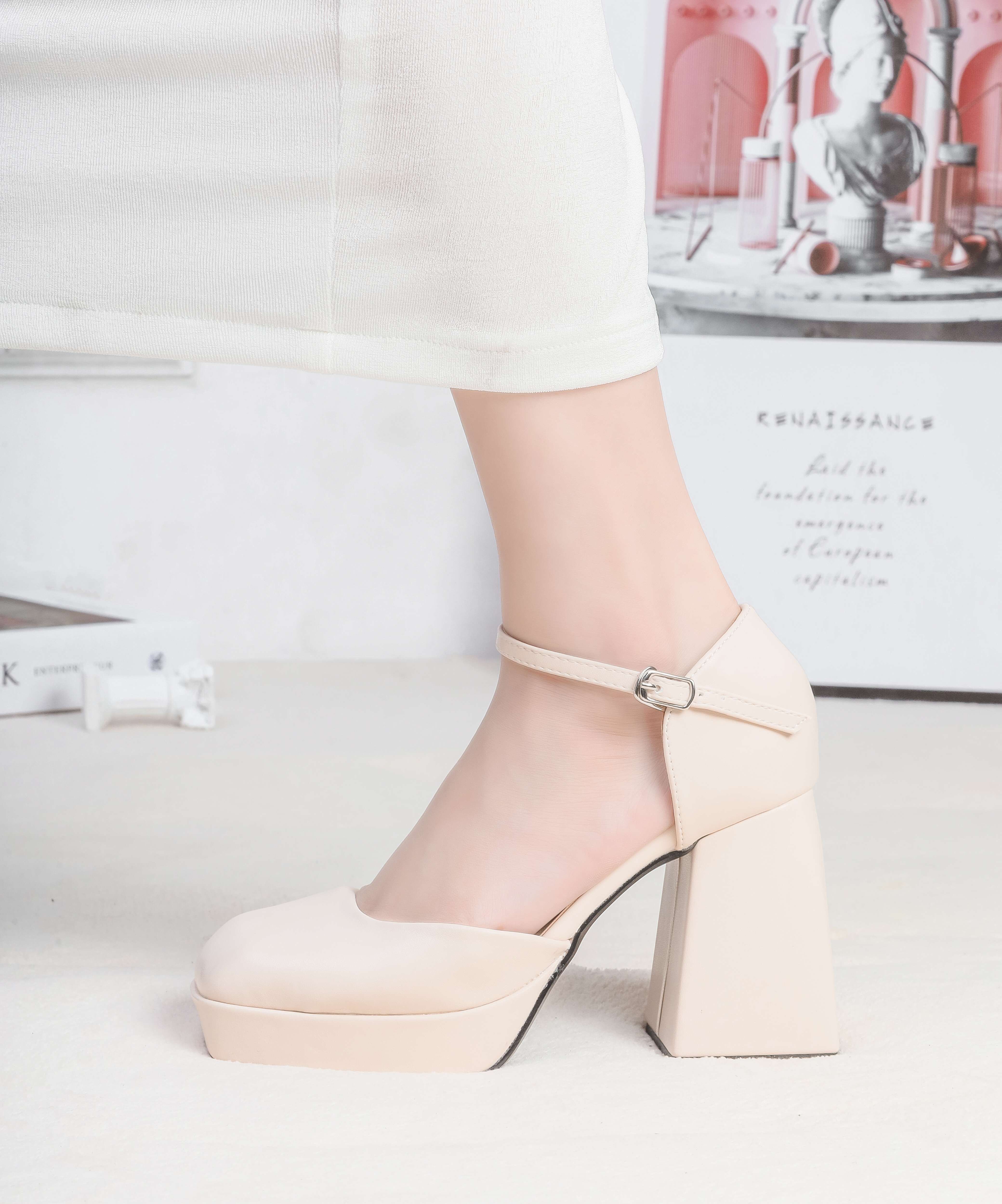 [Form to] Giày Cao Gót Đúp 10cm Mũi Vuông Pixie H075