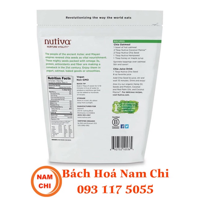 [1 GÓI] Hạt Chia Đen NUTIVA CHIA SEDDS 907g