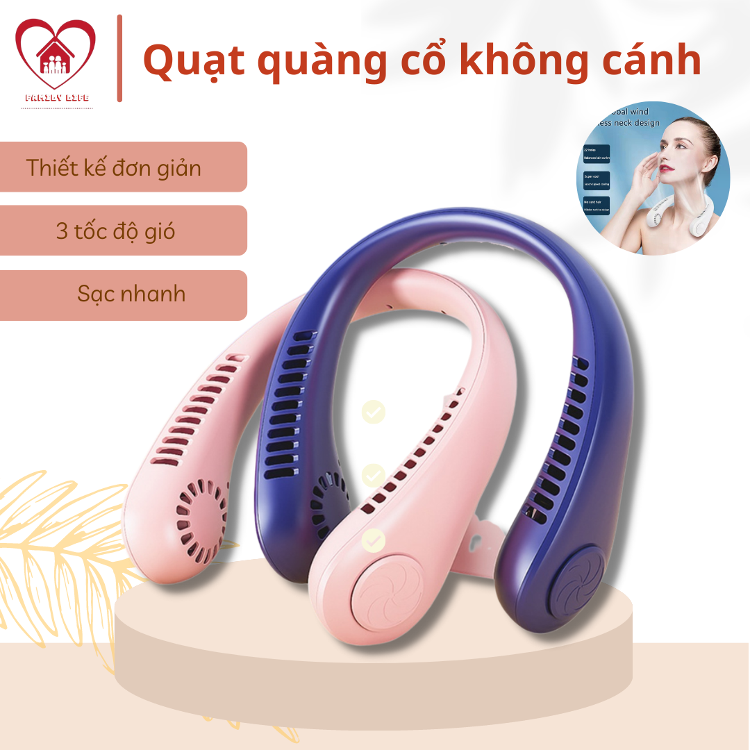 Quạt Đeo Cổ Tích Điện Không Cánh Biên Độ Thổi Rộng 360 Độ Dung Lượng Pin Lớn 3000mahm 3 Cấp Độ Gió Chạy Êm Và Mát - Quạt Sạc Điện Mini, Quạt Tích Điện, Quạt Mini, Quạt Quàng Cổ, Quạt Gió Điện