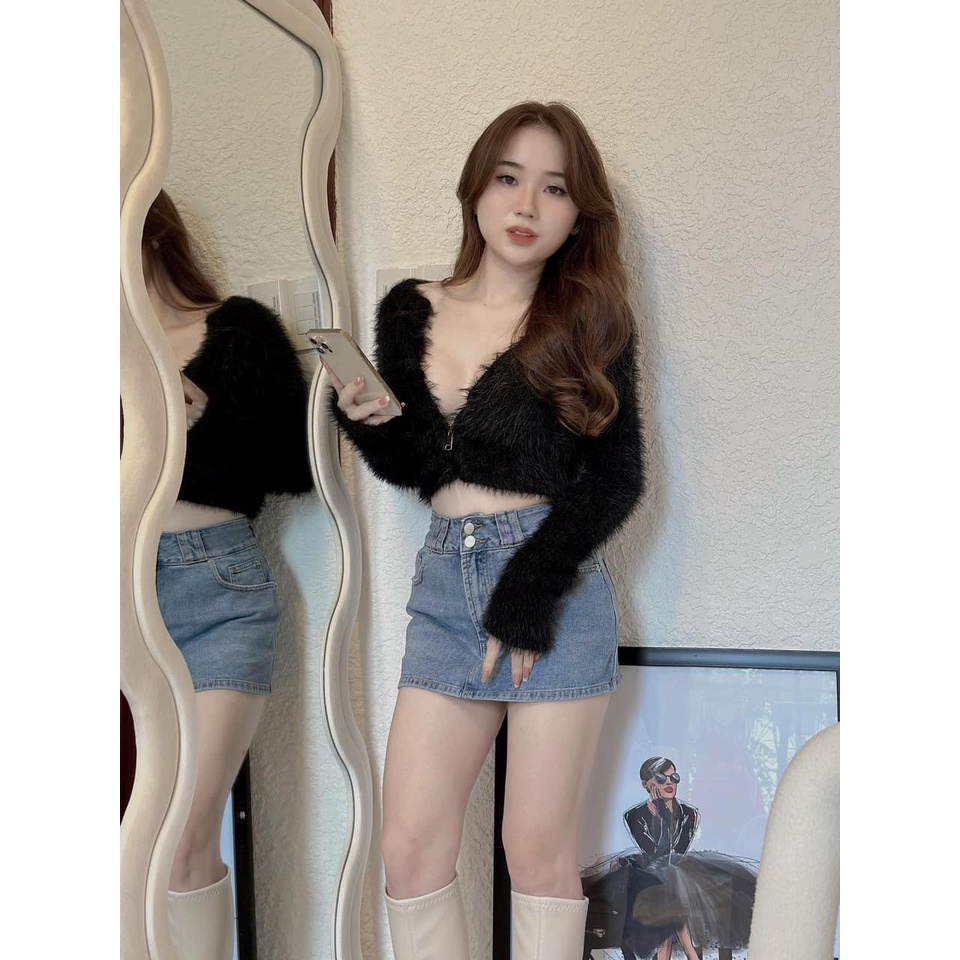 Áo len lông khóa kéo dáng croptop(kèm ảnh thật và video)