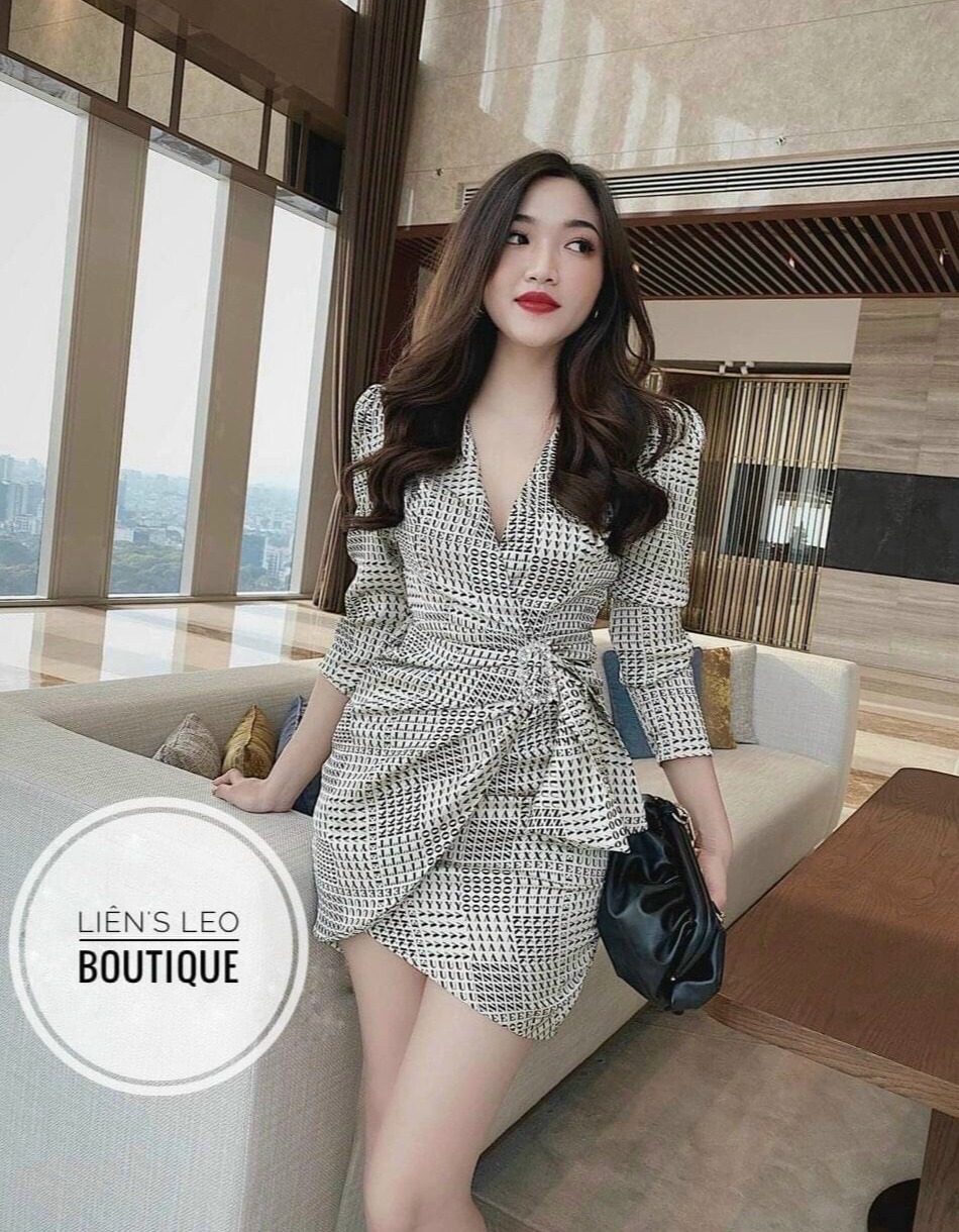 Đầm body vạt chéo cổ tim buộc nơ eo rose fashion