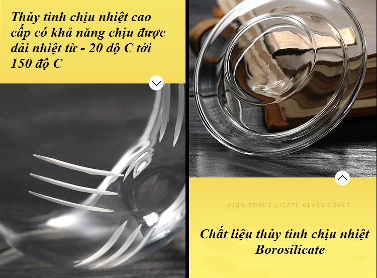 Ly cốc thủy tinh có lọc trà và nắp đậy