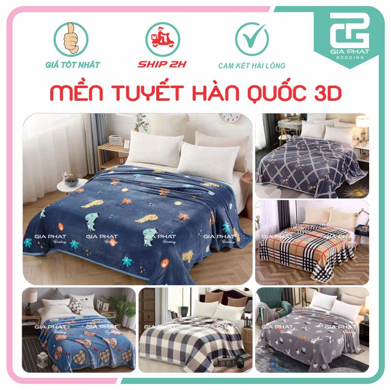 Chăn/Mền Lông Tuyết Nhung Hàn Quốc 3D siêu đẹp mềm mịn kích thước 2m x 2m3 .