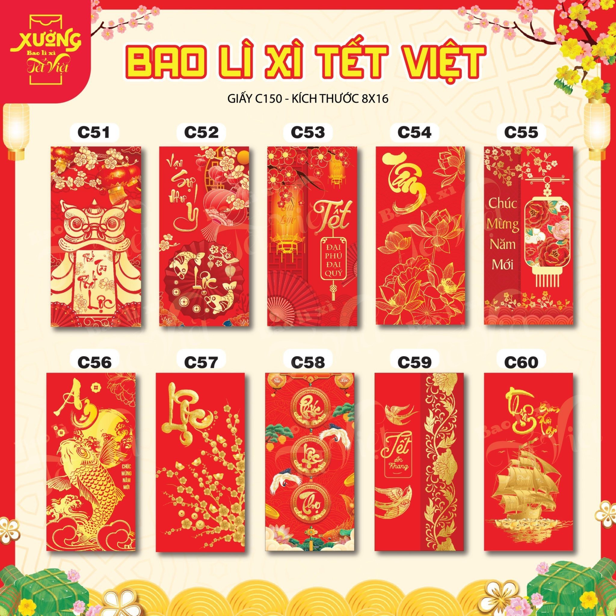 COMBO 50 BAO LÌ XÌ TẾT MẪU MỚI NHẤT NĂM NAY