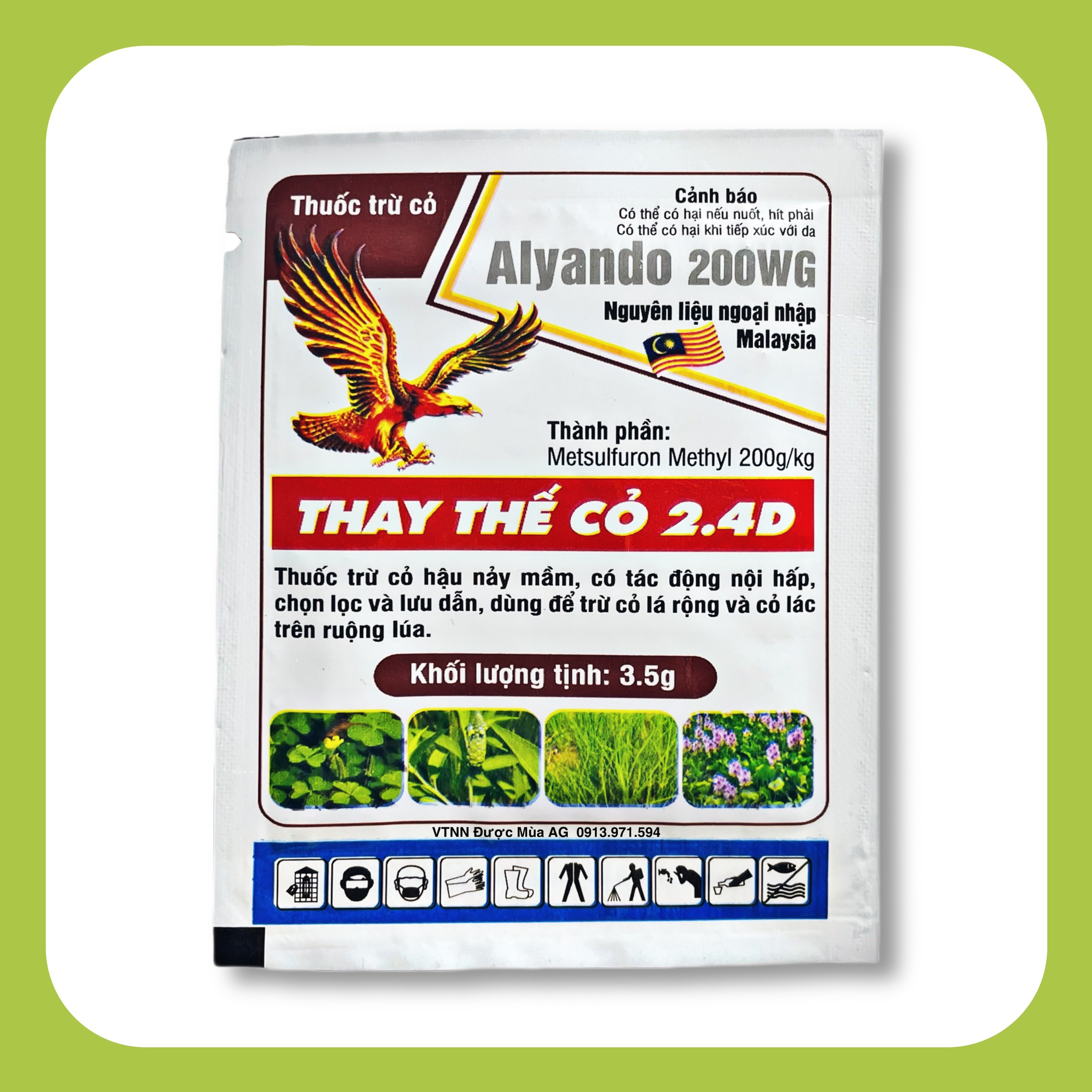 THAY THẾ 2,4D (3g) - ALYANDO 200WG Malaysia - Thuốc Trừ Cỏ Hậu Nảy Mầm, Trừ Sạch Cỏ Lá Rộng, Cói Lác Trên Ruộng - VTNN Được Mùa