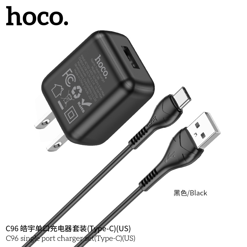 Bộ sạc Hoco C96 - 5V/2.1A kèm dây sạc iPhone, Micro, TypeC - Chính hãng