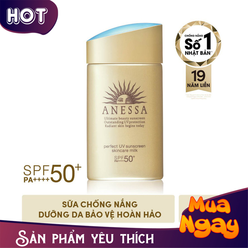 [SẢN PHẨM YÊu THÍCH] Kem Chống Nắng Anessa Perfect UV Sunscreen Skincare Milk Spf 50+ Pa++++ (60ml) TOP YÊU THÍCH - Dưỡng da và bảo vệ da tối đa với kết cấu mỏng nhẹ, khô ráo.