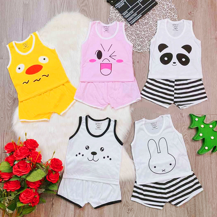 Bộ ba lỗ cho bé trai và bé gái, Bộ cotton cho bé 4-15kg chất 2 chiều co giãn mát mẻ họa tiết hình thú đáng yêu BBShine – BVN014