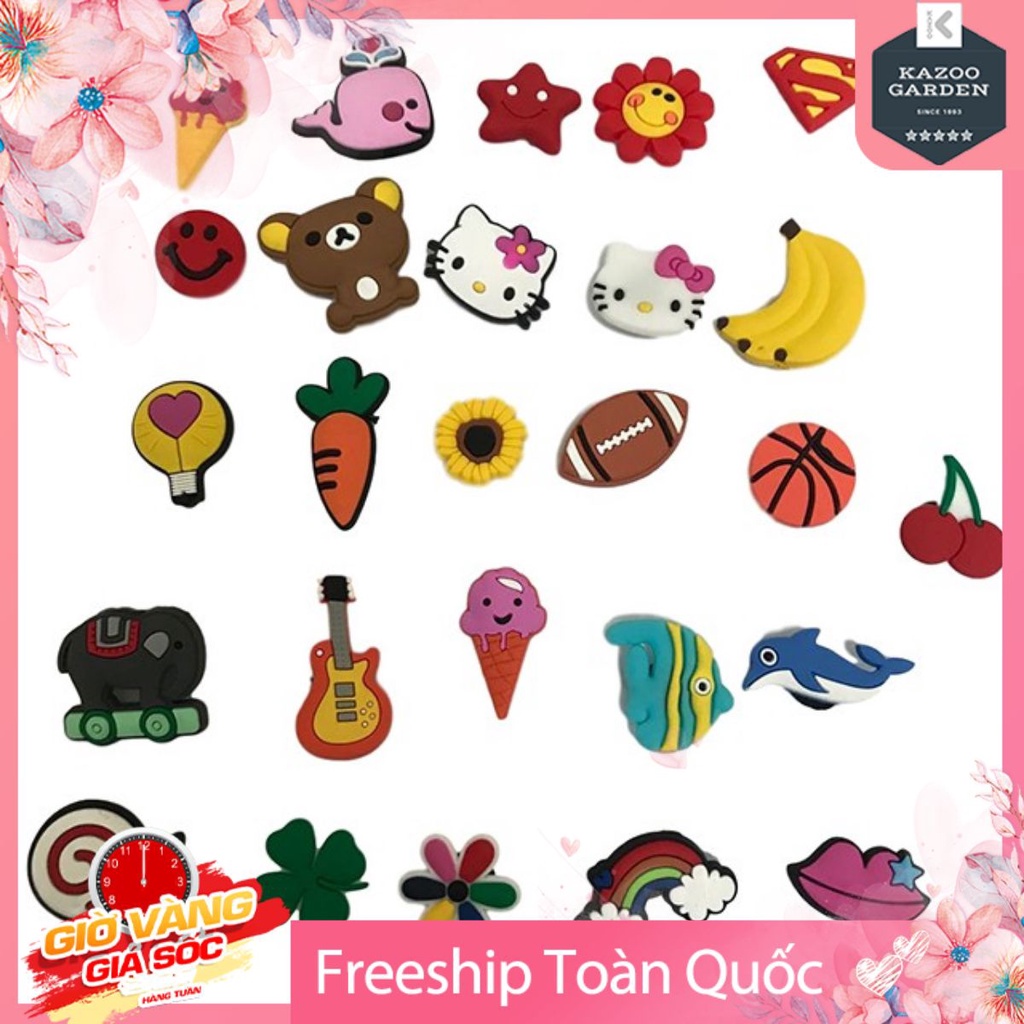 [FREESHIP + ÁP MÃ GIẢM 10%] Combo 10 Sticker, Jibbitz, CHARM 2D Gắn Đính Lên Dép Sục, Dép Cá Sấu Nhiều Mẫu Mã Giao Màu Ngẫu Nhiên