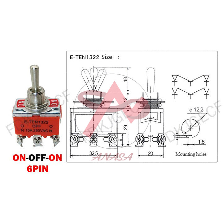 Công Tắc Gạt Đôi E-TEN 1221 15A/250V 2 Chế Độ ON-OFF 4P