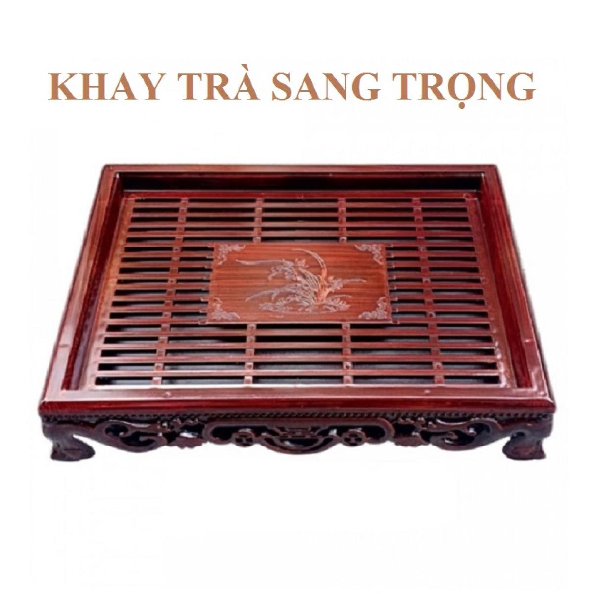 Bộ khay trà nhựa giả gỗ kiểu tùng hạc cổ 39cm -khay trà hàng cao cấp việt nam - khay đựng trà - khay trà giả giả gỗ