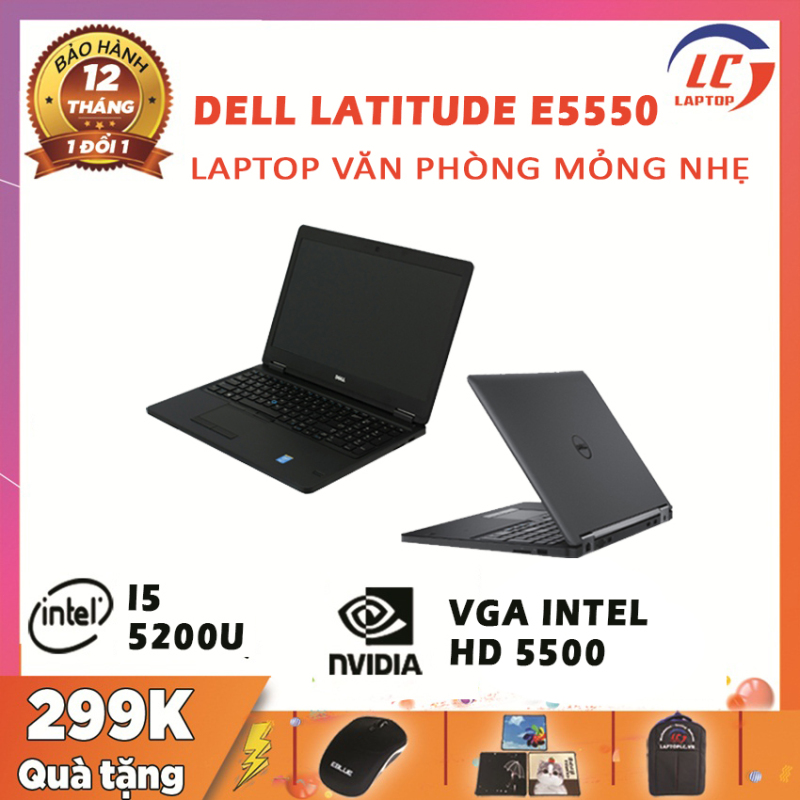 Laptop Văn Phòng Giá Rẻ, Laptop Mỏng Nhẹ Dell Latitude 5550 Card On, i5-5200U, VGA Intel HD 5500, Màn 15.6 HD, Laptopgaming