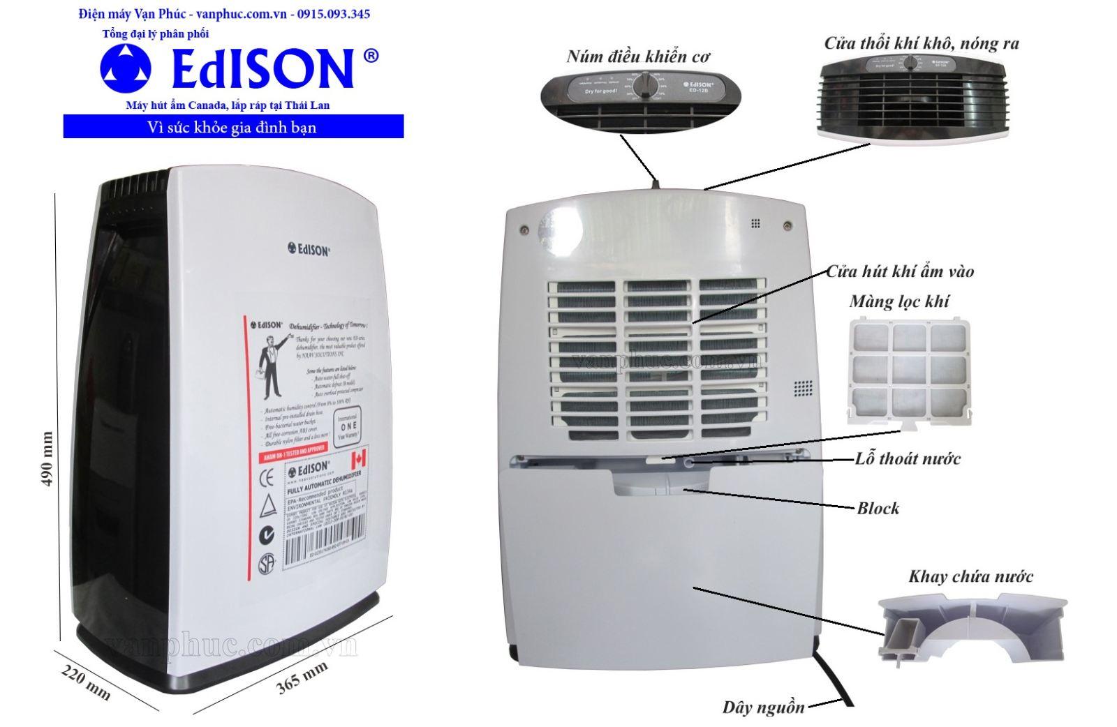 Máy hút ẩm Edison ED-12BE nhập khẩu Thái Lan