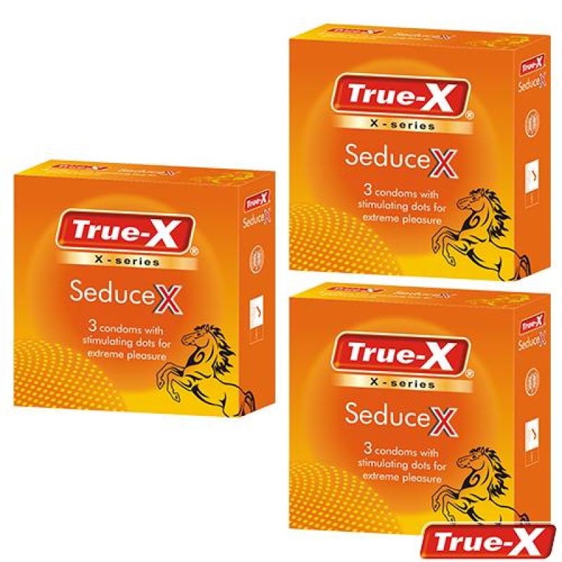 Bộ 3 hộp bao cao su gân gai True-X SeduceX - tăng cường cảm xúc ( 9 chiếc) cao cấp