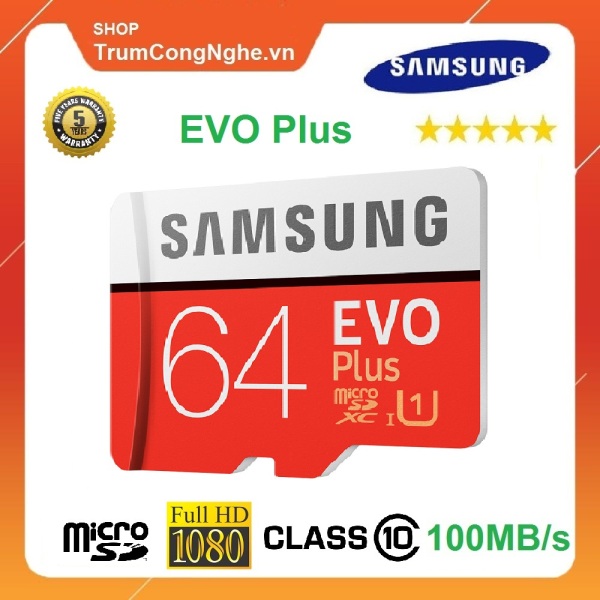Thẻ Nhớ 64GB Samsung Plus Class10 100Mb/S Tốc Độ Cao
